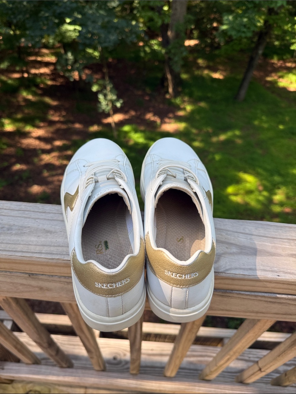 Classic Women's Low-Top Sneakers in White with Gold Accents - Picture 3 of 5